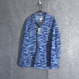 Free Assembly Mens Military Fatigue Jacket Blue Camo Button Down Shirt Sz XL New